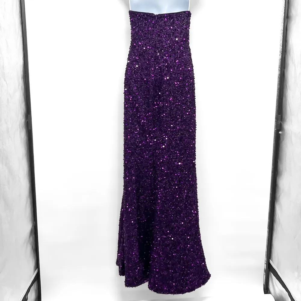 Strapless All Over Sequin Embellished Maxi Gown Dress Purple Large Bodycon - Image 9