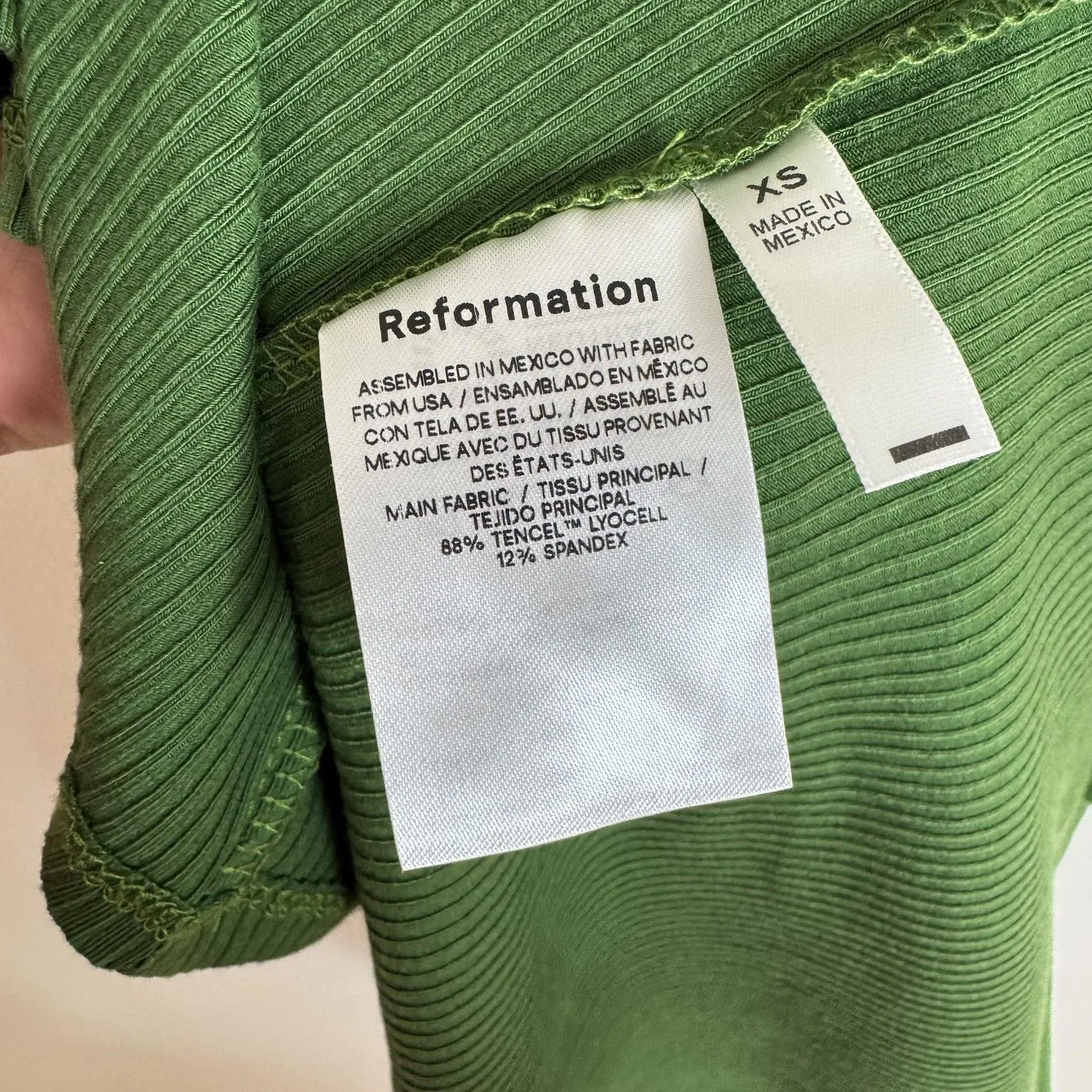 Reformation cassi knit Dress XS Green Ribbed Midi Sleeveless Square Neck slit - Image 7