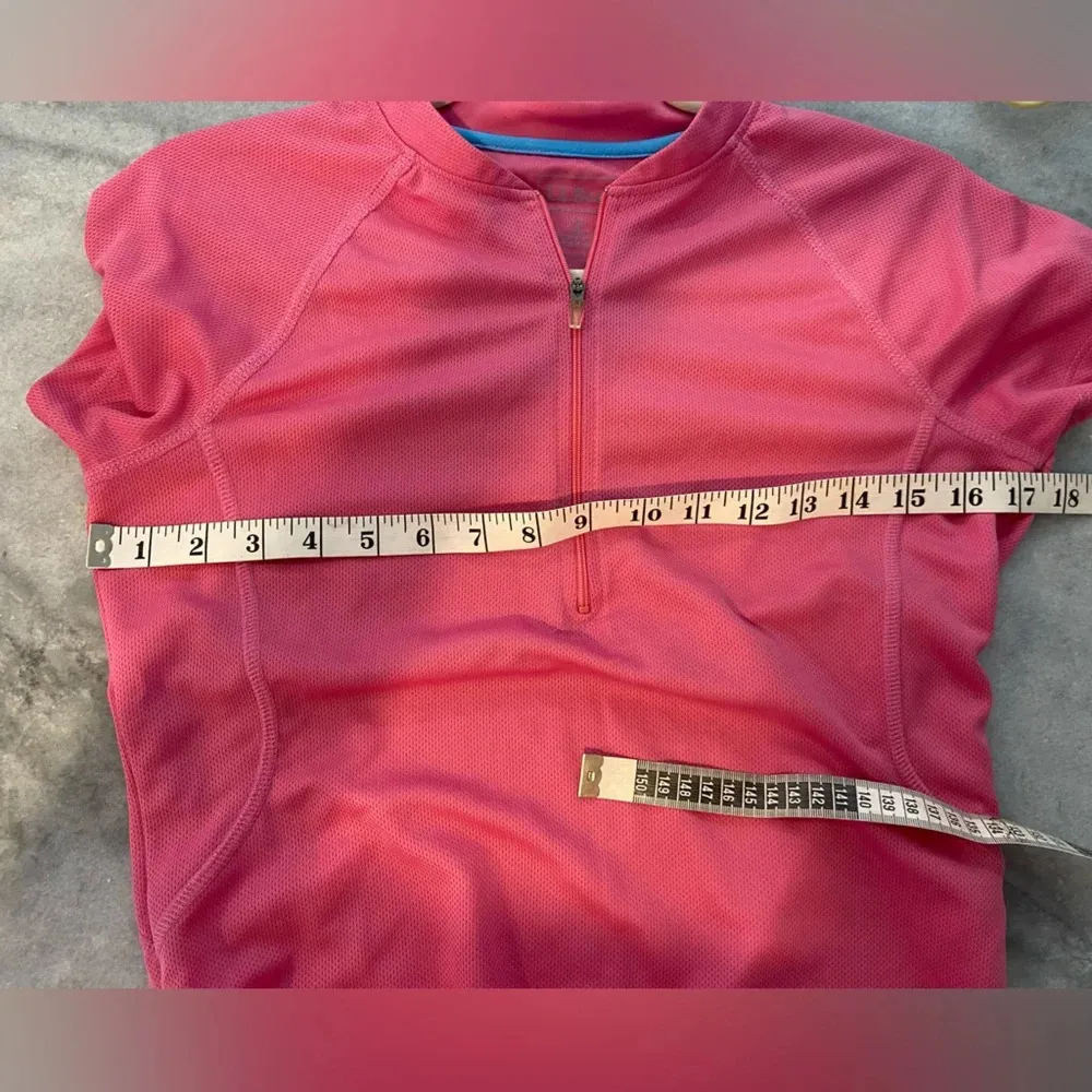 L.L. Bean Quarter Zip Short Sleeve Pink Pullover Activewear Top Pocket Size S - Image 7