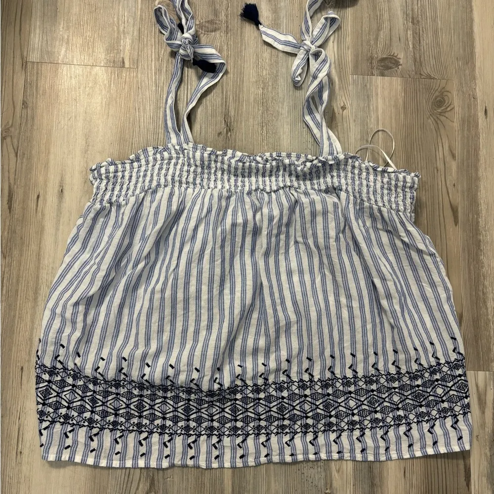 Blue and white striped tank top with adjustable straps and tie-up detail - Image 6