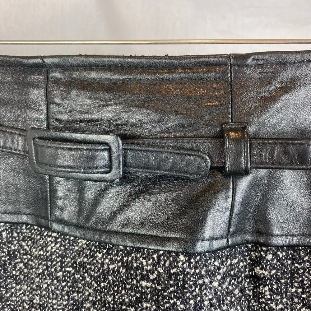 Anne Klein Black & Gray Wool Woven Knot Leather Belted Waistband Skirt 10 - Image 5