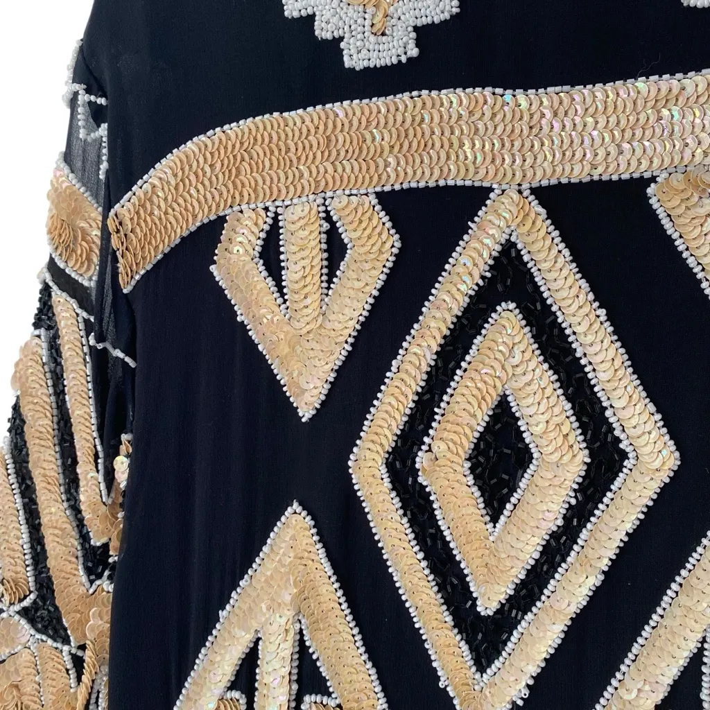 Vintage Fashion Creations USA New York Beaded Sequin Fringe Cocktail Dress 16 Black Size L - Image 12