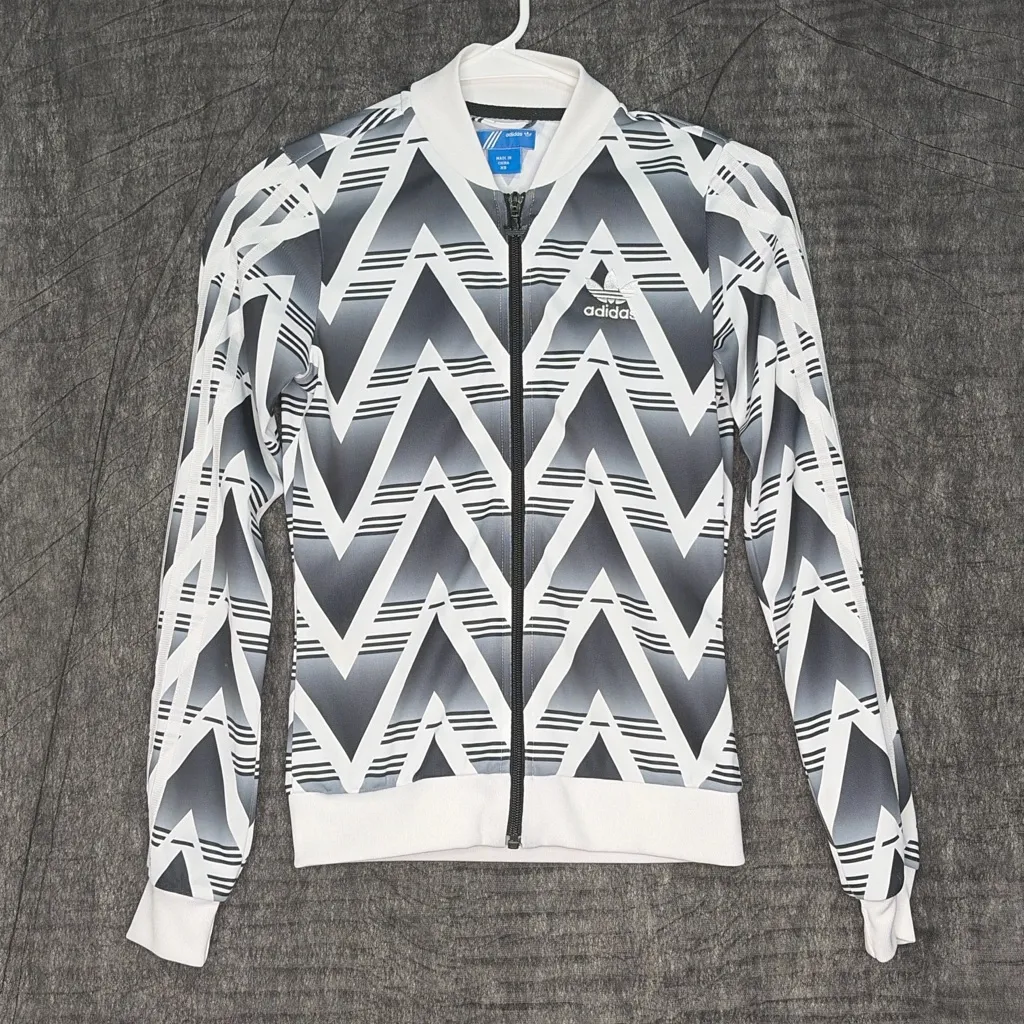 Adidas Originals Zig Zag Track Jacket Gray White Full Zip Women’s XS(A250) - Image 2