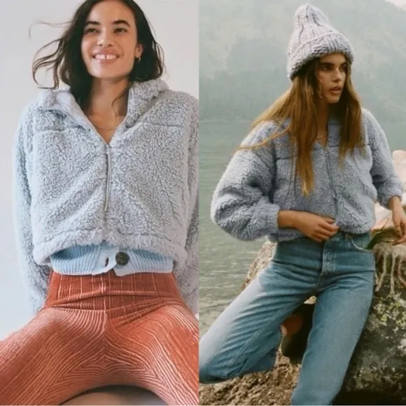 Urban Outfitters BDG Cropped Teddy Hoodie Jacket Size Small Baby Sky Blue - Image 2