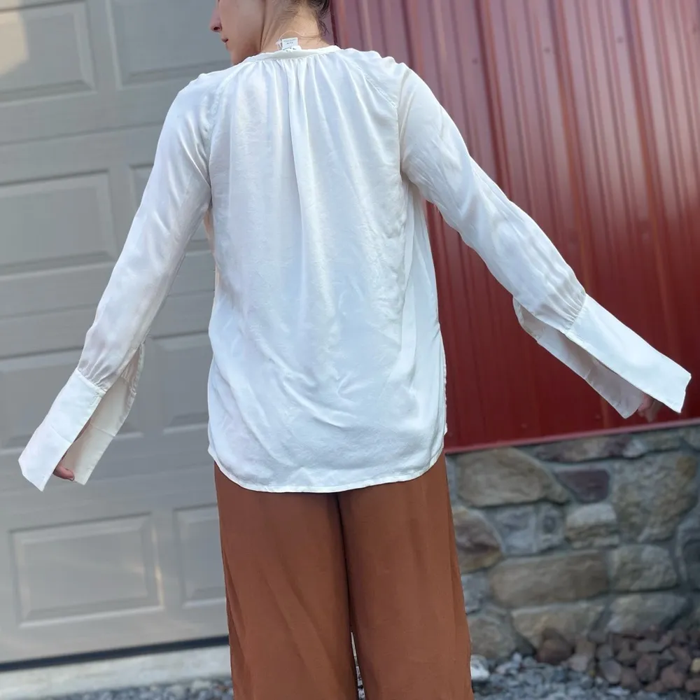 Club Monaco White Ivory Silk Long Sleeve Keyhole Choker Blouse XS - Image 4