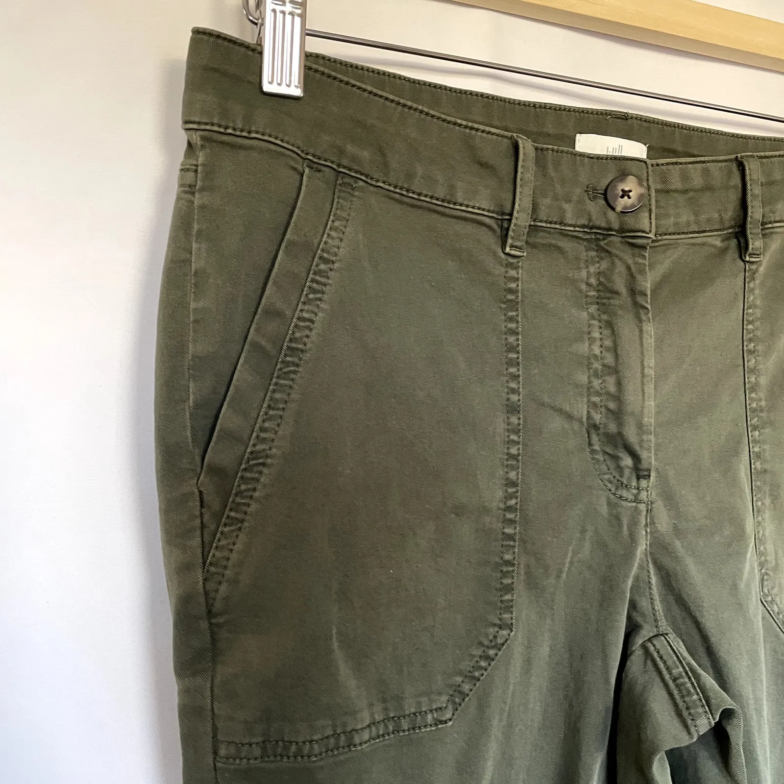 J.Jill army green denim pants jeans women's size 8 cotton spandex deep pockets - Image 2