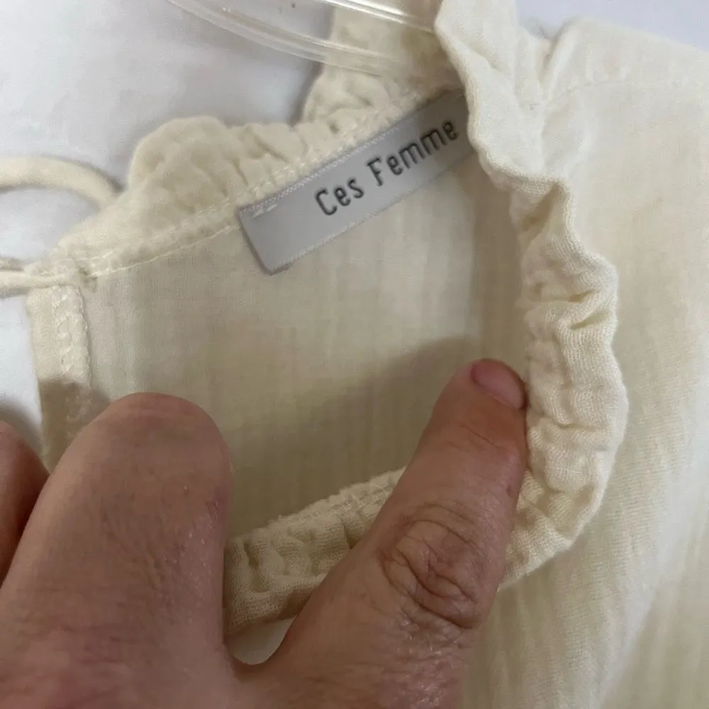 Ces femme SLUBBED COTTON TEXTURED LONG SLEEVE DRESS White - Image 12