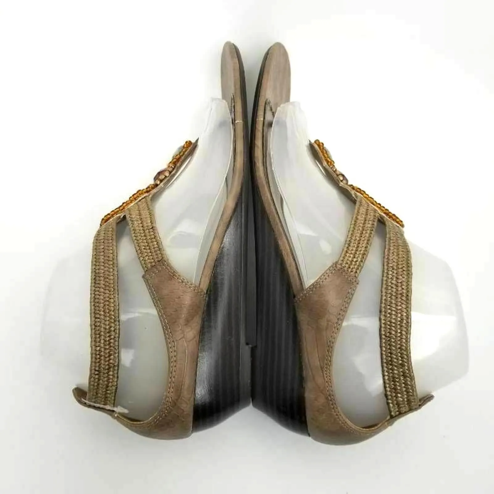 Mia Womens Rosy Low Wedge Thong Gold Beaded Jeweled Sandal Size 9.5 - Image 8