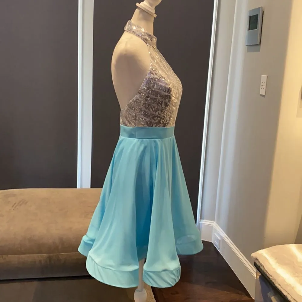 Women’s Halter Neck Silver Sequined Short Prom Party Dress NWT 6 Blue - Image 5
