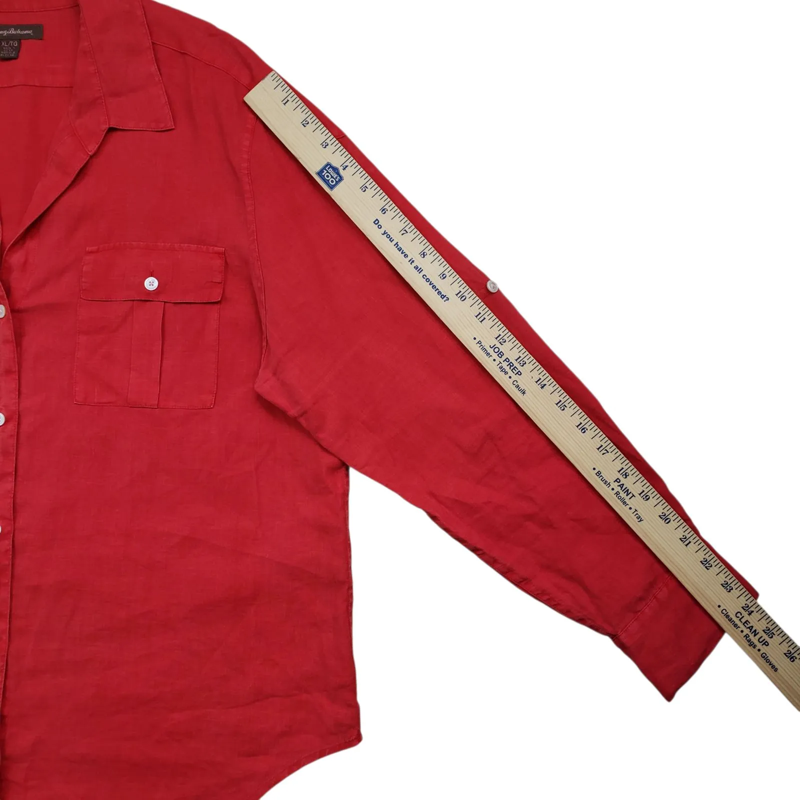 Tommy Bahama Linen Shirt Womens XL Red Long Sleeve Button Up Roll Tab Pcokets - Image 7