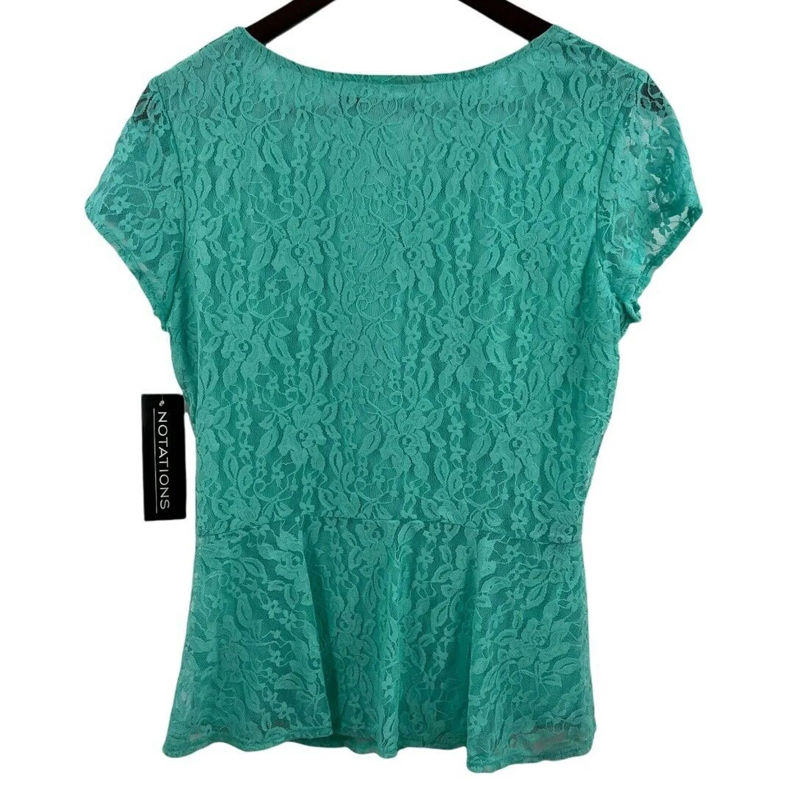 Notations  Aqua Blue Lace Peplum Short Sleeve‎ Blouse Size Medium New - Image 2