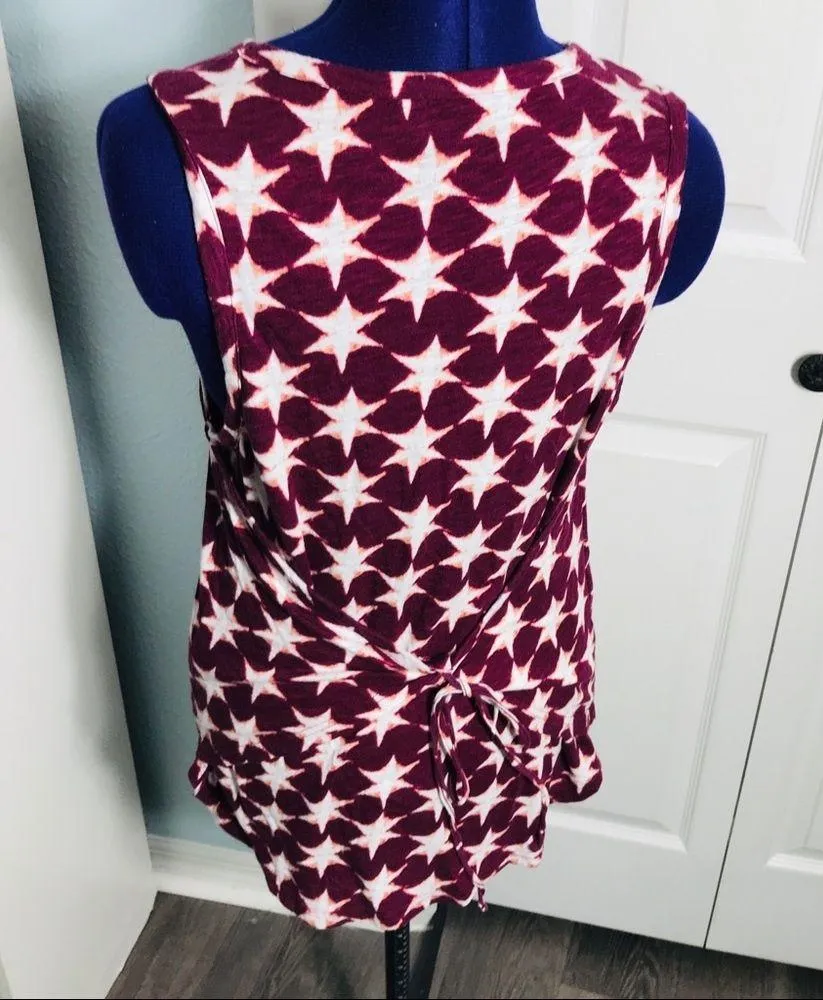 Lucky Brand Red & White Star Print Tie-Back Sleeveless Muscle Tee Size Large - Image 6