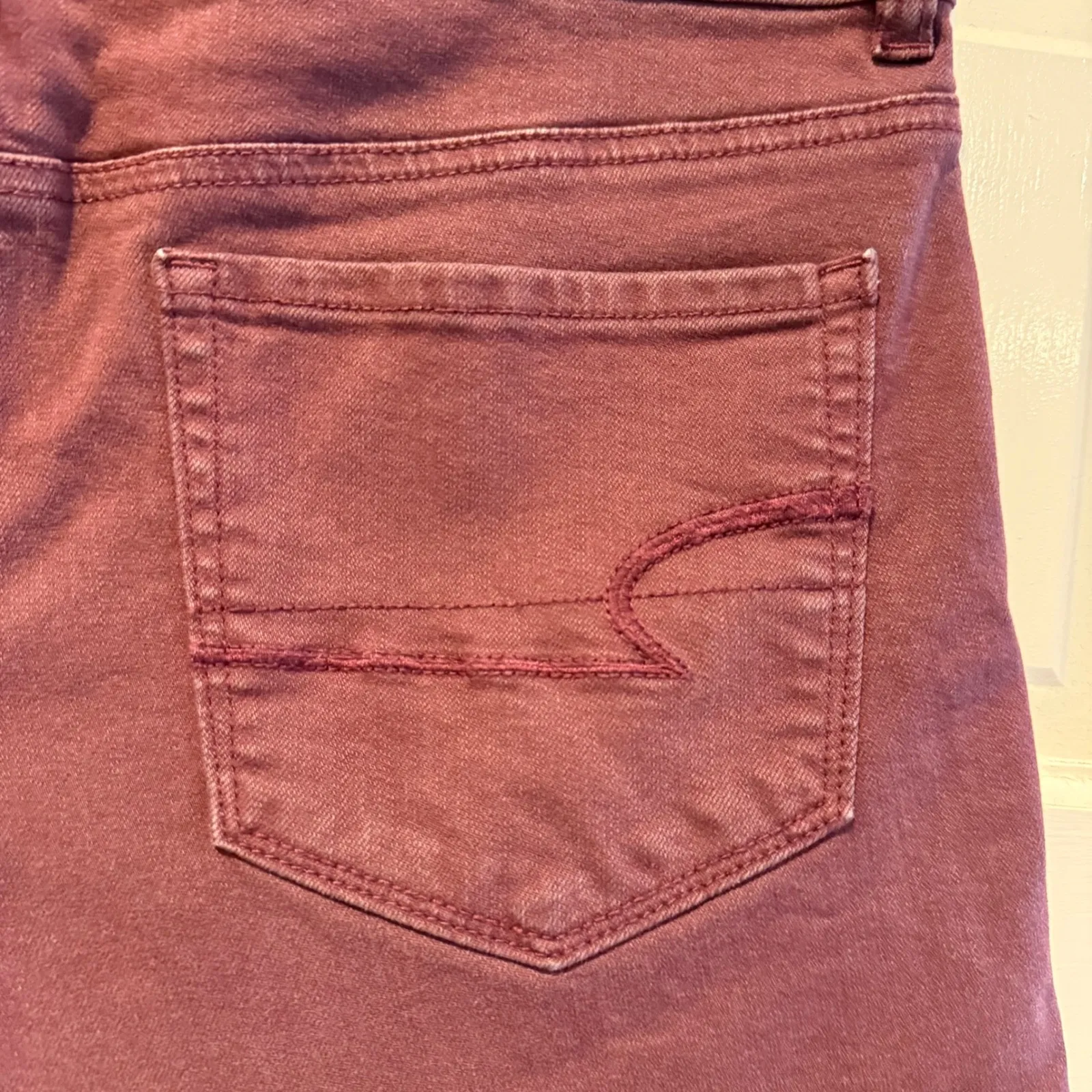 American Eagle Outfitters Hi-Rise Super Stretch Burgundy Red Shortie Shorts 10 - Image 4