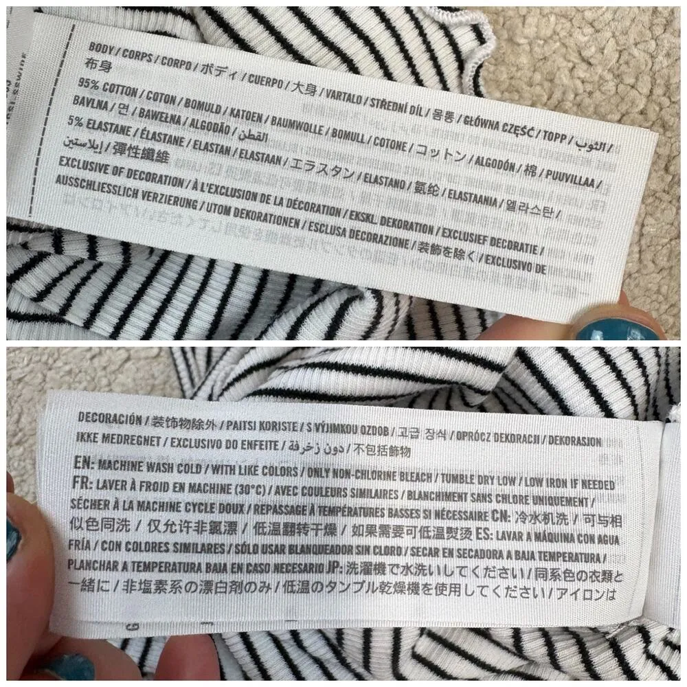 Hollister Black White Stripe Embroidered Butterfly Long Sleeve Crop Top Size L - Image 6