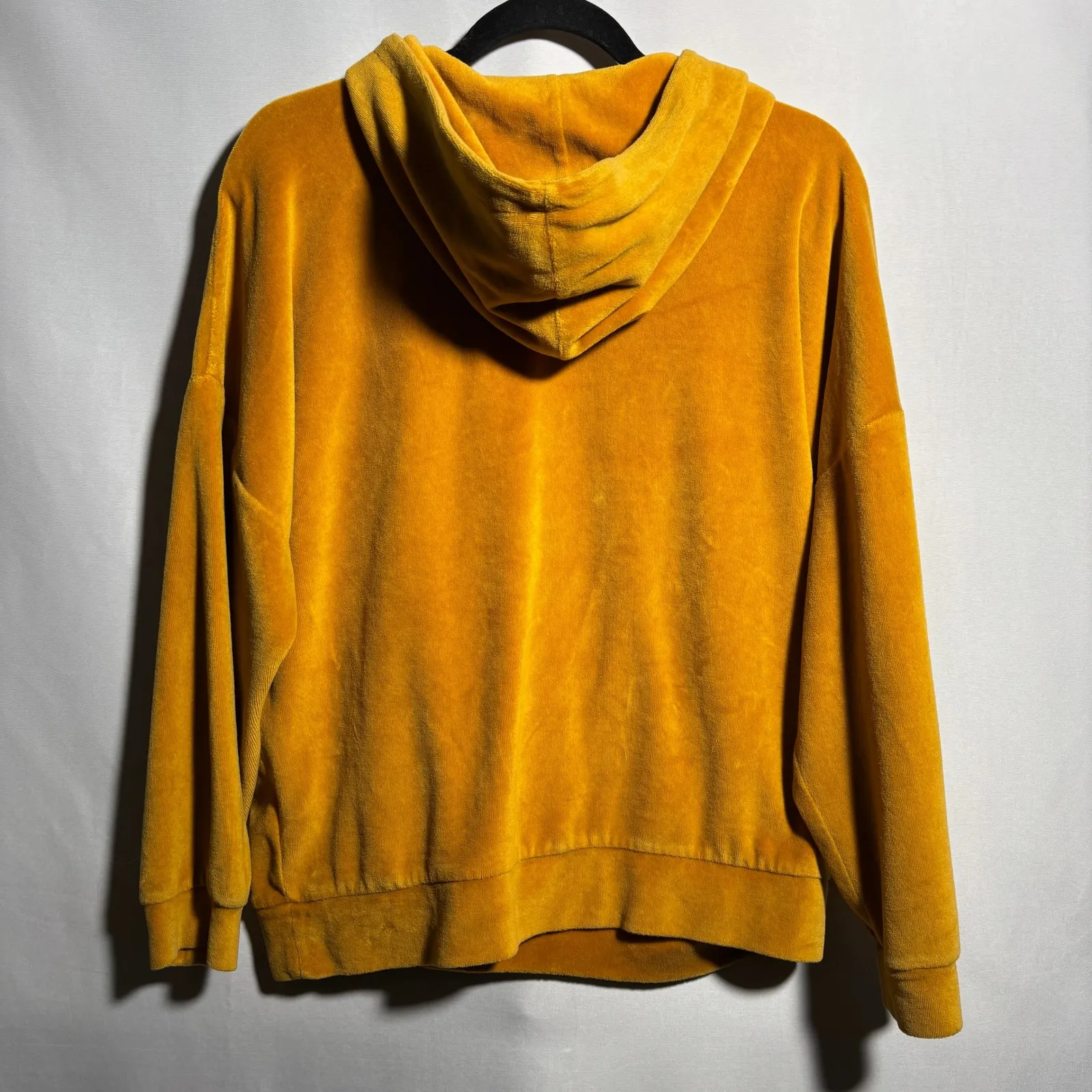 Anthropologie Sparkle & Fade Mustard Yellow Velour Sweatshirt Hoodie Velvet Cozy - Image 2