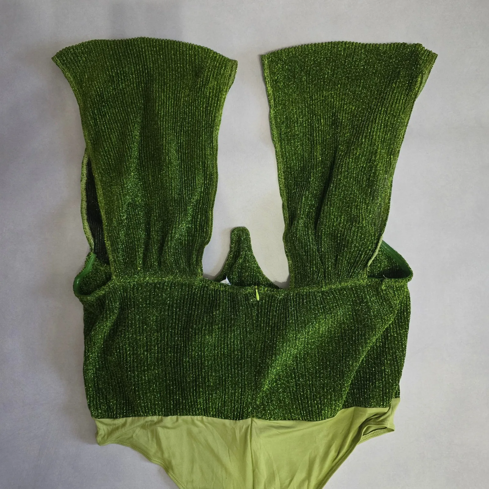 Pretty Little Thing Green Sparkle Plunge V Neck One Piece Bodysuit Top‎ Plus 18 - Image 6