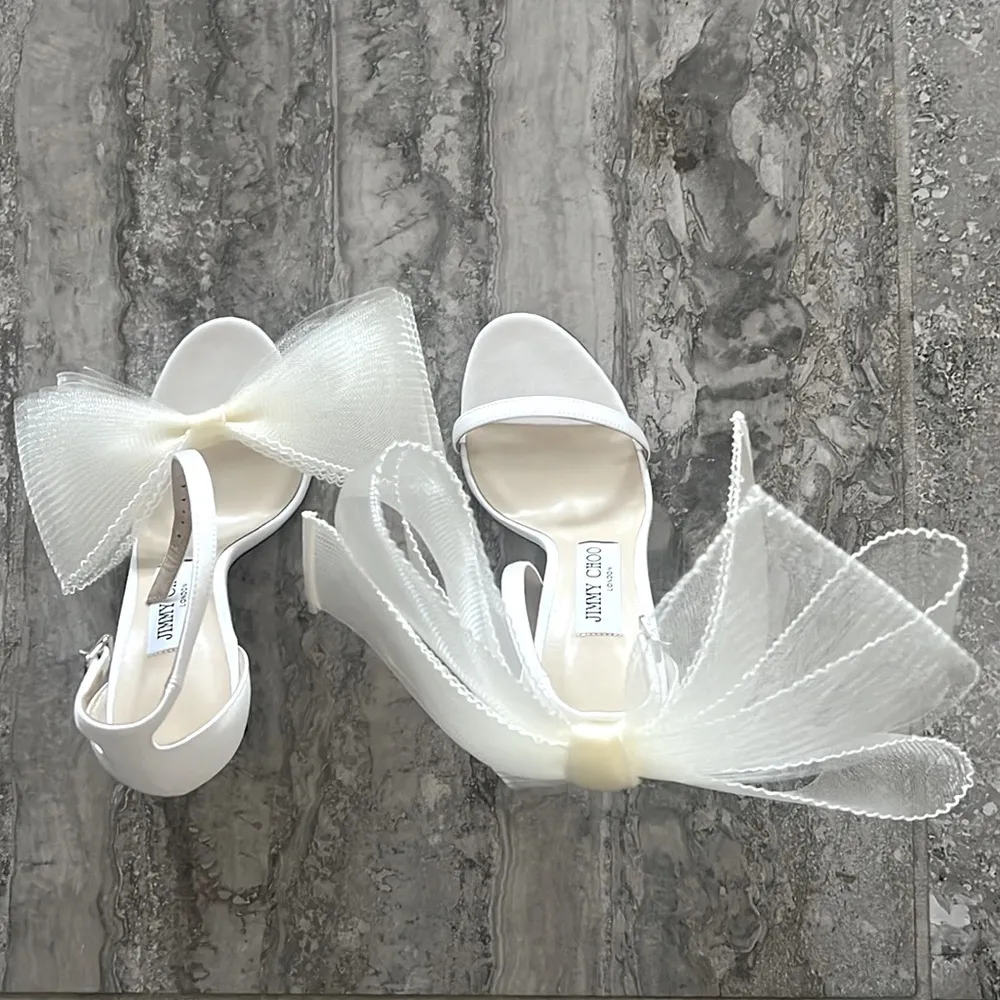 Jimmy Choo Aveline 100 Sandals w/Asymmetric Grosgrain Mesh Fascinator Bows NEW - Image 12