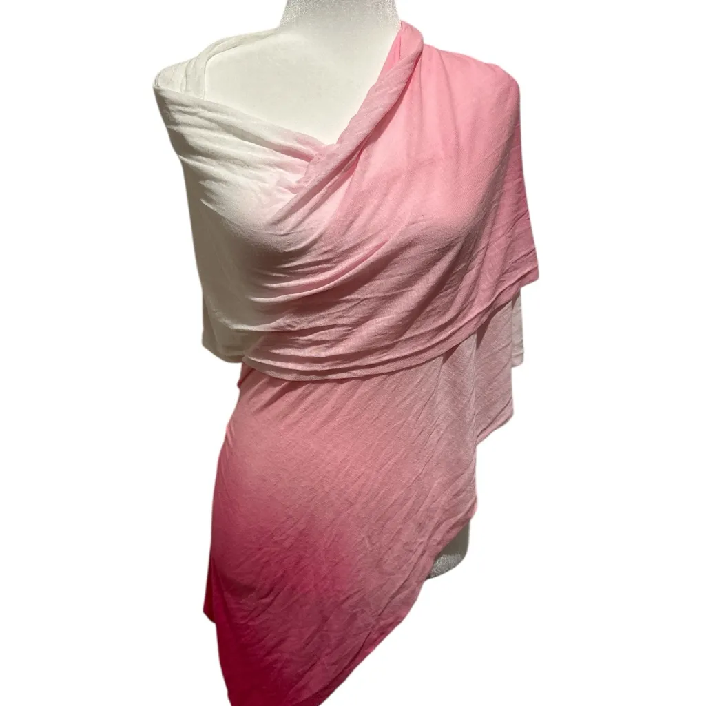 MICHAEL KORS COLLECTION PINK WHITE OMBRE VISCOSE LINEN ROSEWATER SCARF WRAP - Image 3