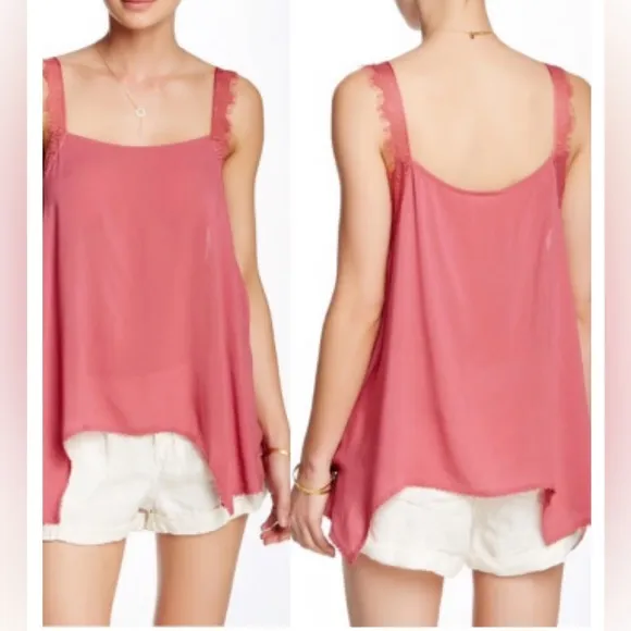 Free People Delicate Dobbie Dot Cami Ivory Lace Trim Women's Top size Small - Image 2