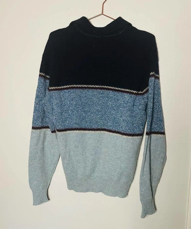 Vintage 70s Jantzen Blue Colorblock Collar Sweater size Medium - Image 8