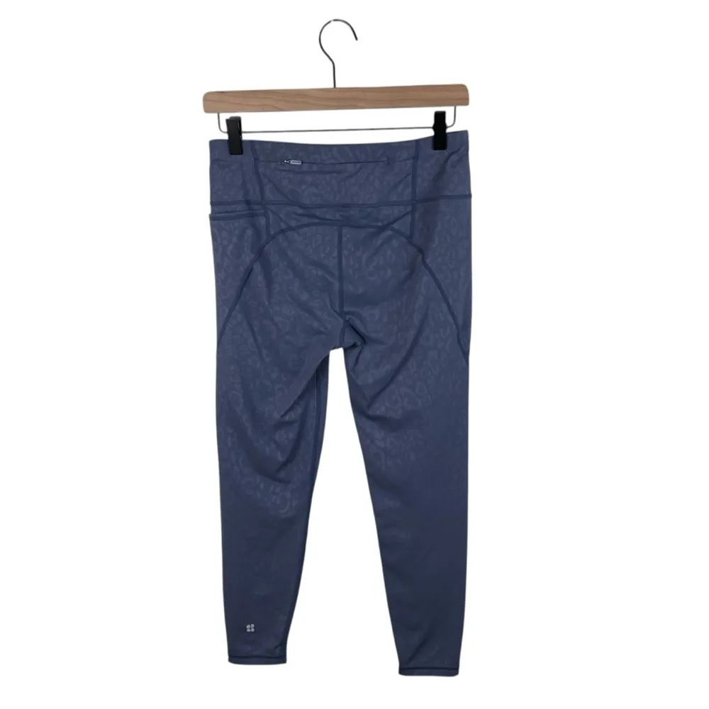 Sweaty Betty Power 7/8 Emboss Workout Leggings in Blue Leopard US Women's Size 8 - Image 4