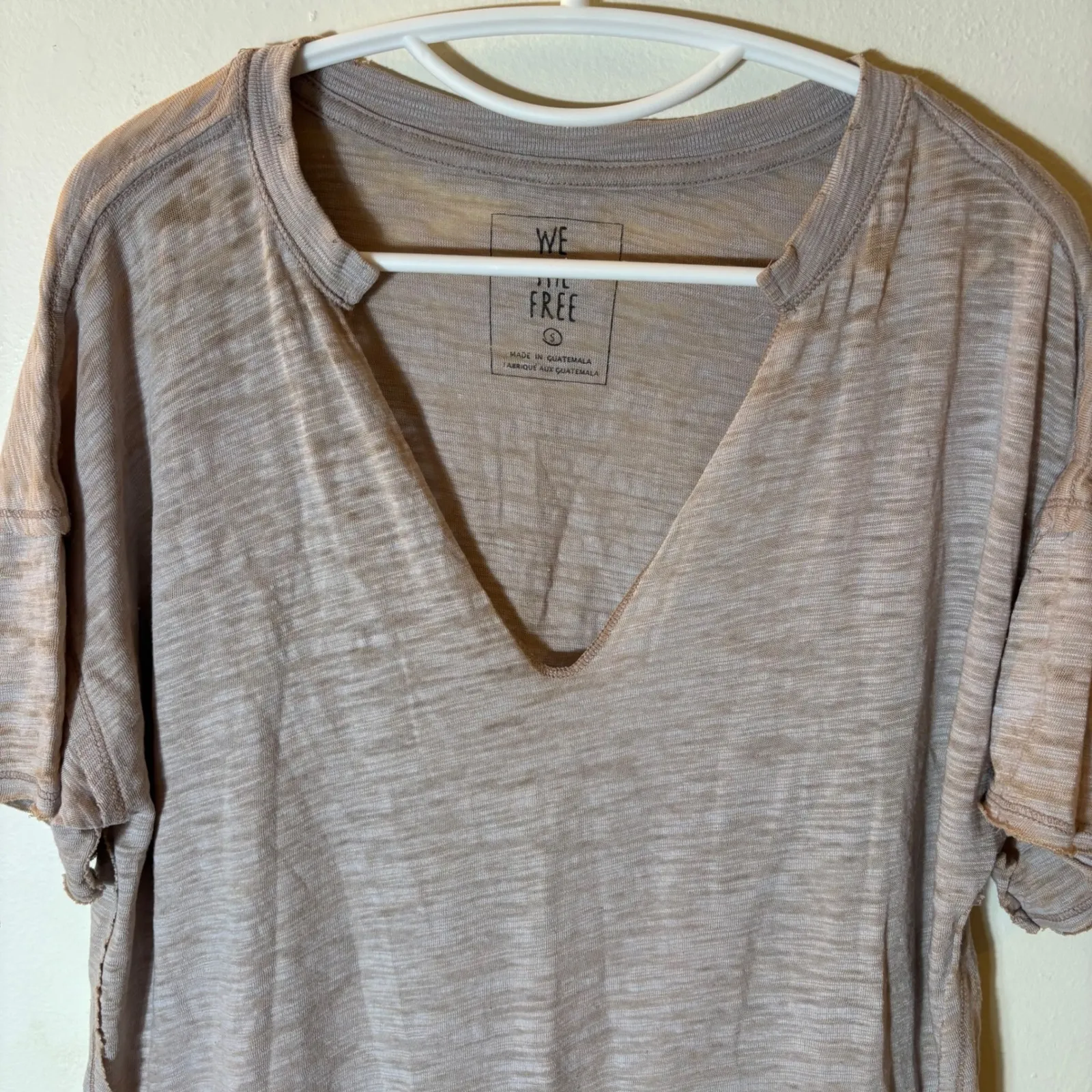 We The Free Distressed Slub Knit V-Neck T-Shirt Women Size Small - Image 2