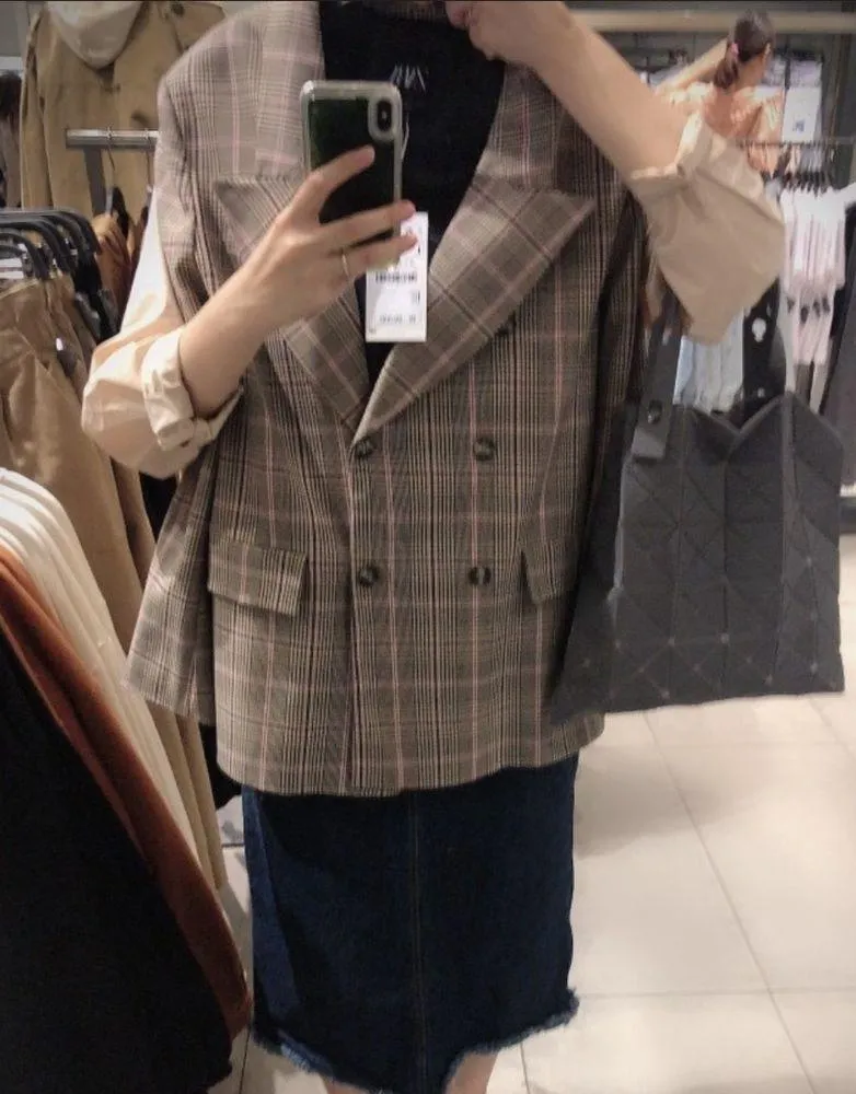 Zara Plaid Oversized Blazer Pink/Brown Size XS NEW - Image 5