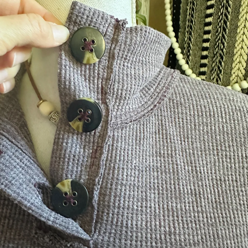 Free People We the Free Purple Waffle Knot Mockneck Button Henley Top - Image 4