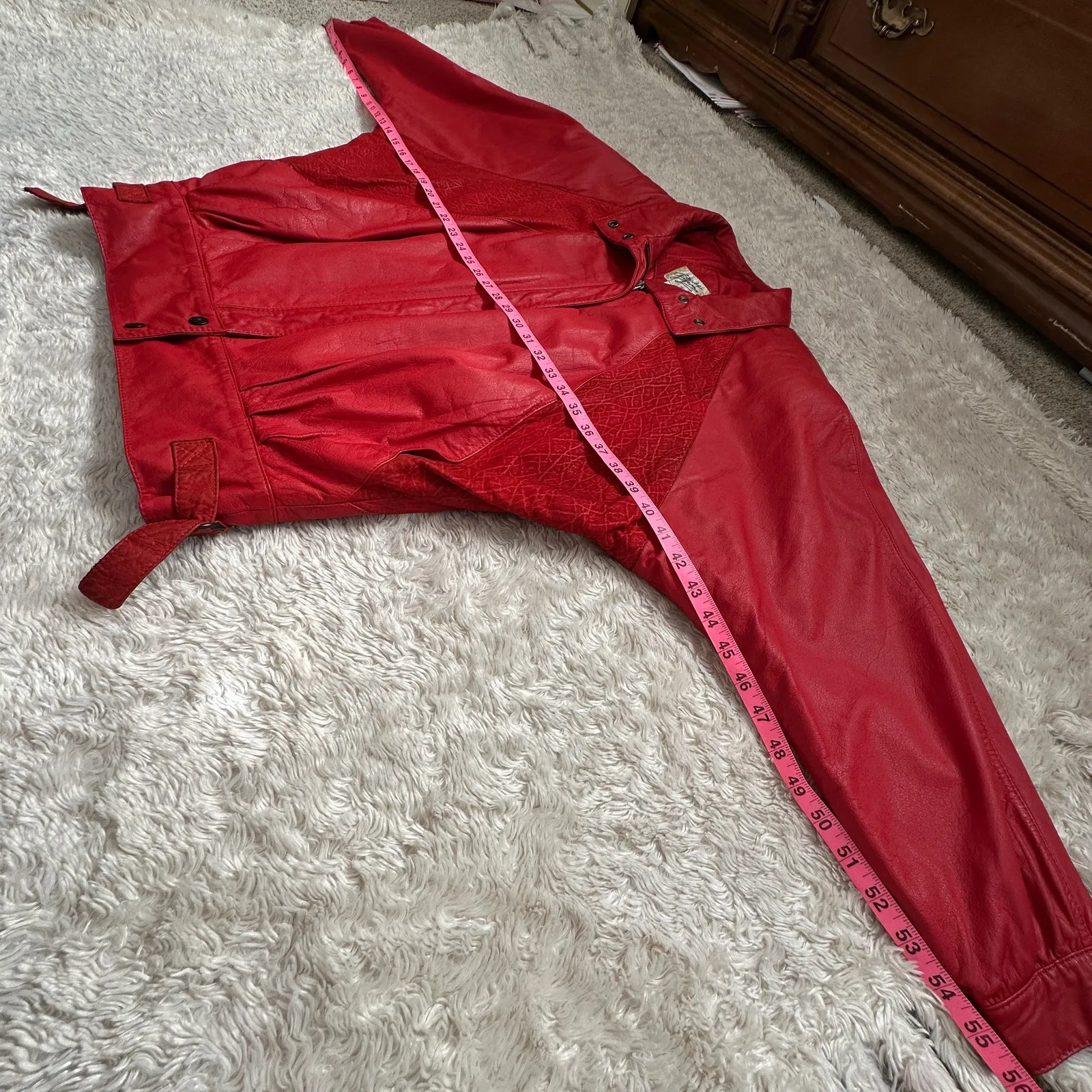 Vintage 80s Red Leather Jacket Brass Plum Nordstrom Retro Suede Unique Glam Punk - Image 6