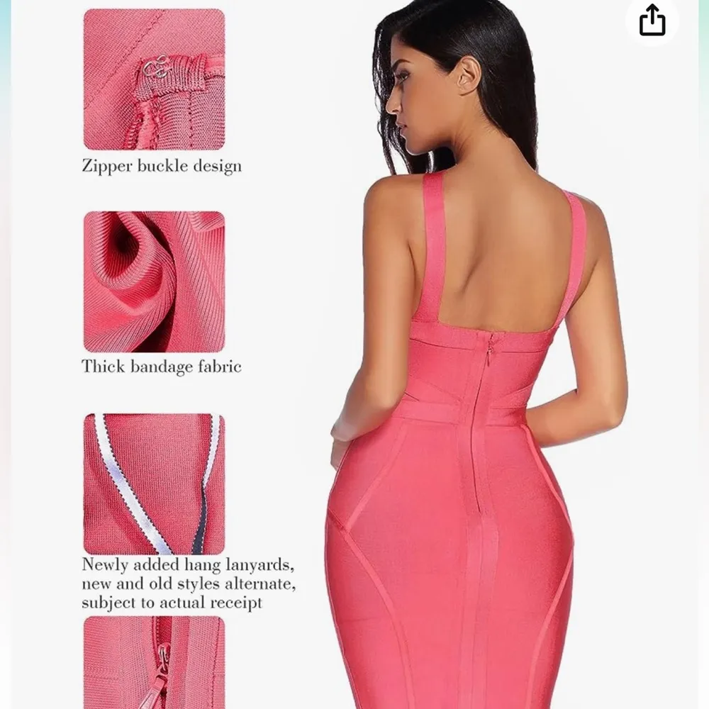 Women's Celebrity Bandage Bodycon Dress Strap Party Pencil Dress - Image 2