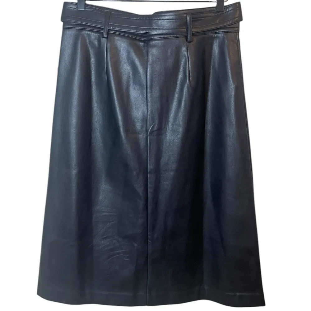 Ann Taylor Women’s Sz 10 Faux Leather Belted Button Front Skirt Black - Image 7
