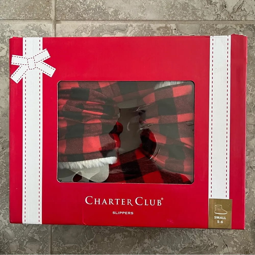 Charter Club Buffalo Check Slouch Boot Slippers S(5-6) Buffalo Check New in Box - Image 2