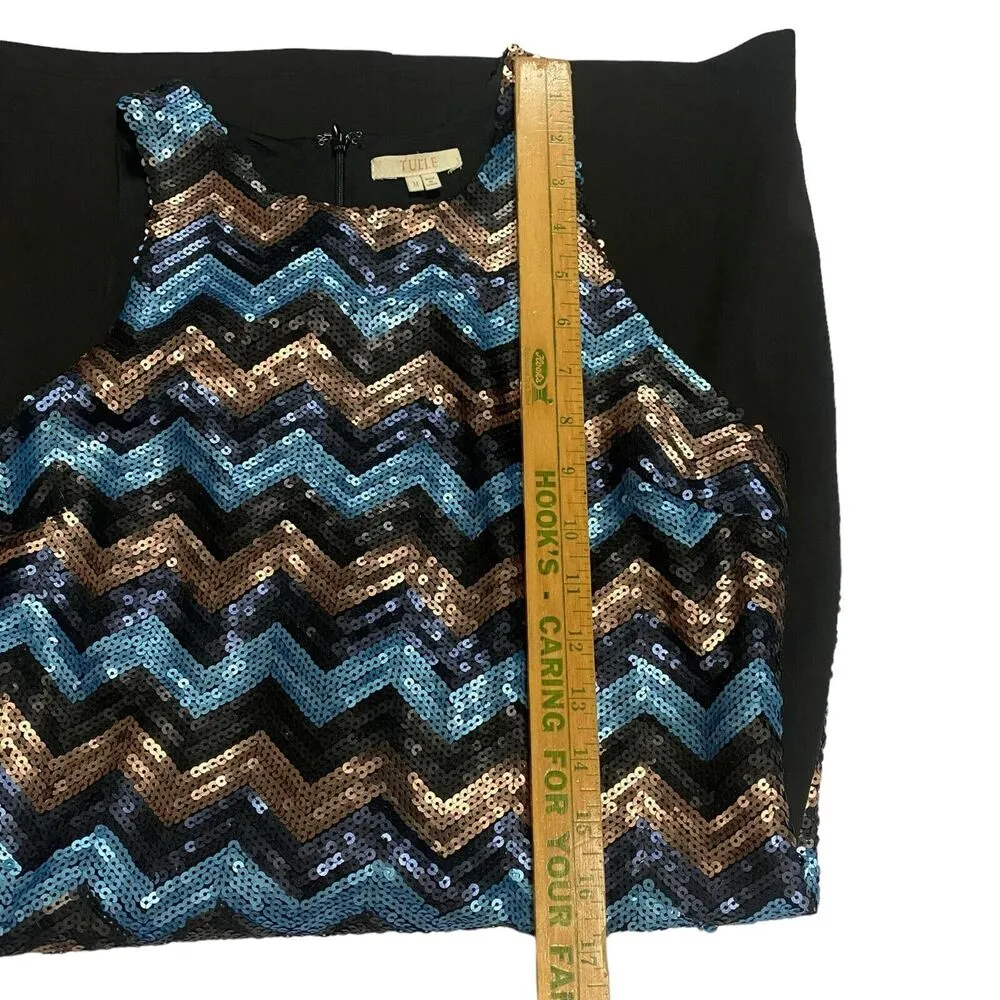 Tulle Women's Medium Sleeveless Crew Neck Sequin Sheath Dress Blue Brown Black - Image 5