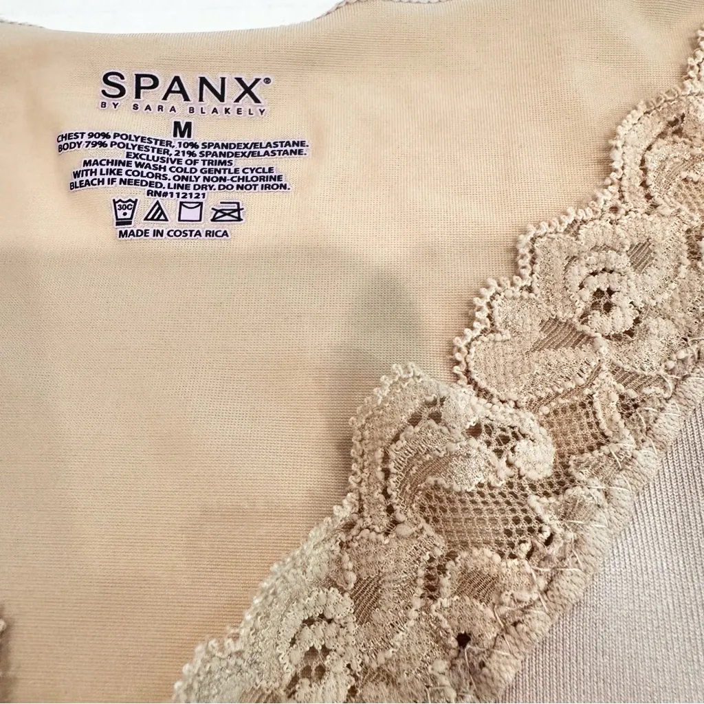 Spanx Hide & Sleek Lace Trim V Neck Cami Top‎ Women's Medium Tan Slimming Layer - Image 5