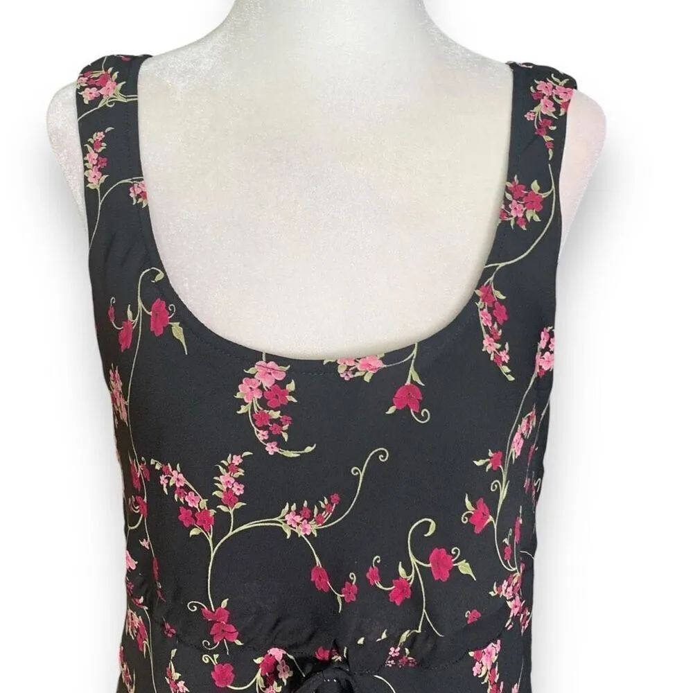 Vintage 90s All That Jazz Dress Black Hot Pink Floral Lace Trimmed Sleeveless Black - Image 4