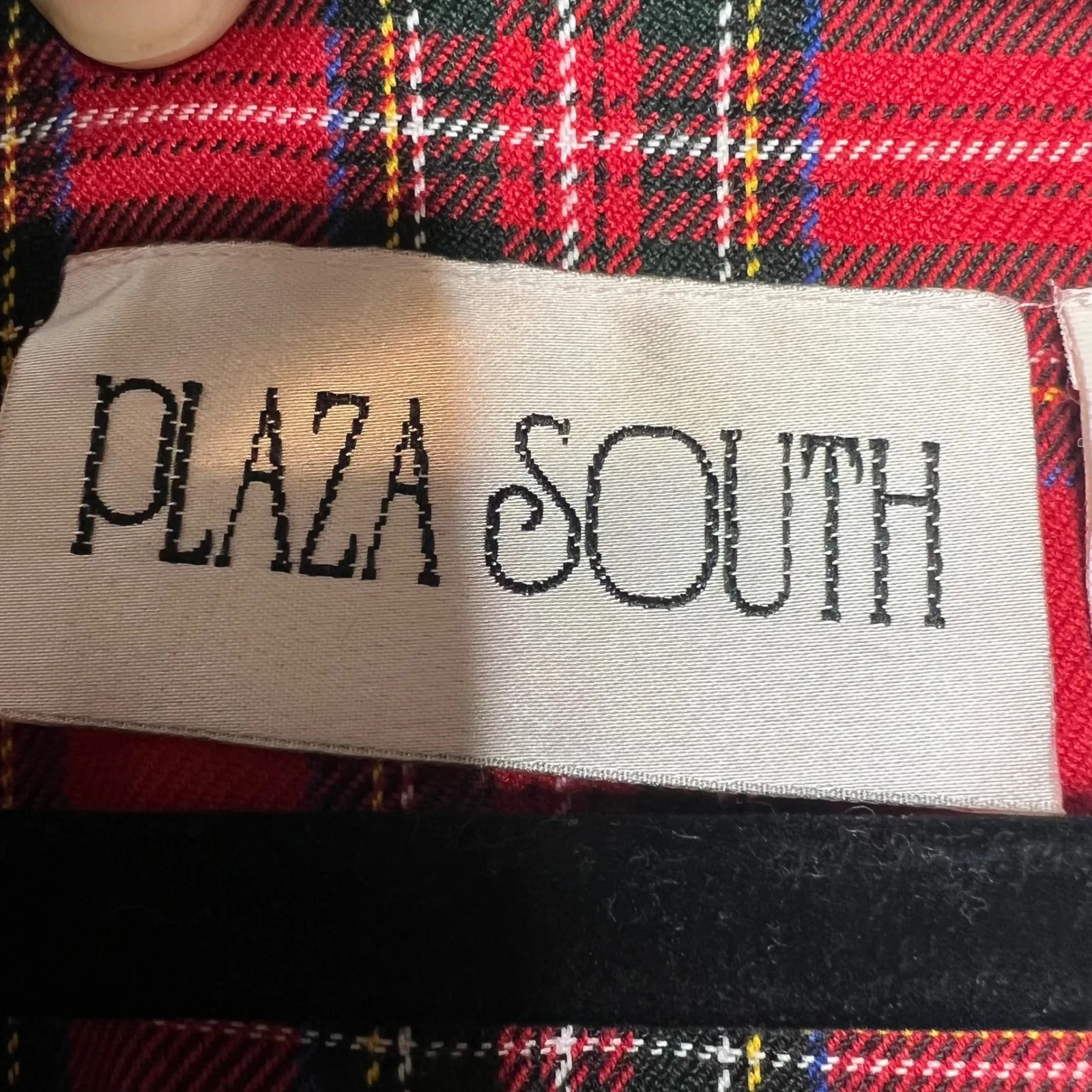 Plaza South Vintage Red Plaid‎ Sleeveless Maxi Dress Size 10 Black Velvet Button - Image 2