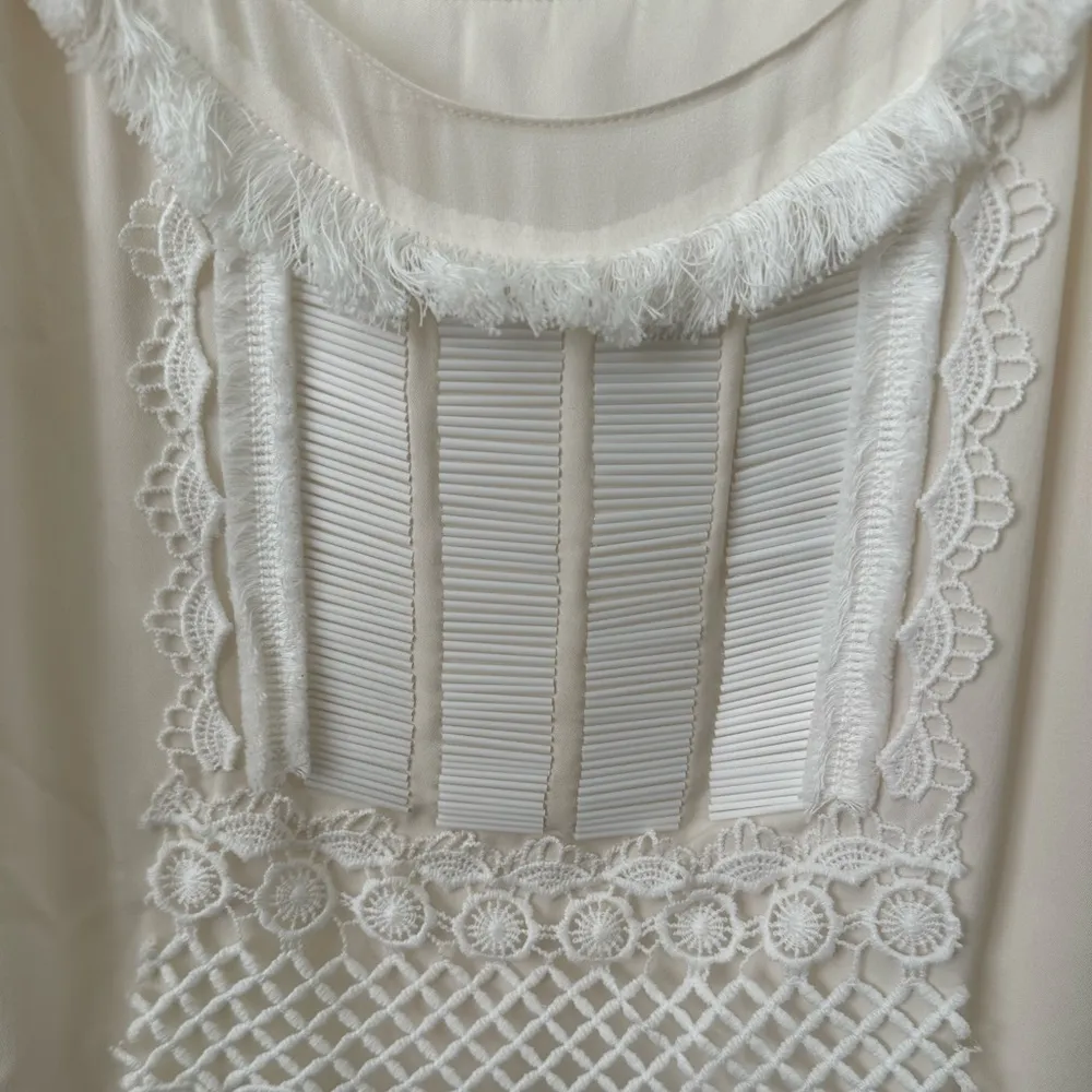 Elie Tahari 100% Silk Thelma Beaded Tassel Fringe Tank Top XS White - Image 3