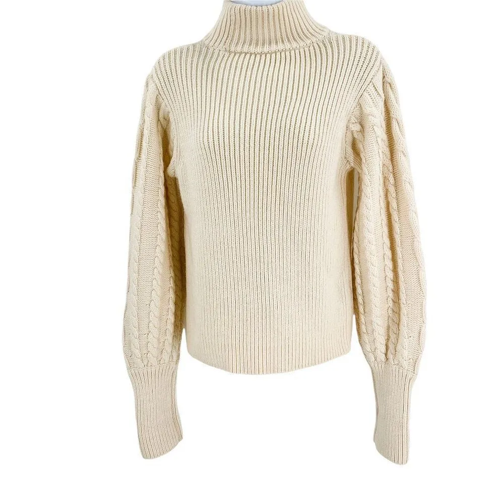 Caroline Constas Chunky Knit Bishop Puffed Sleeve Turtleneck Sweater Large - Image 19
