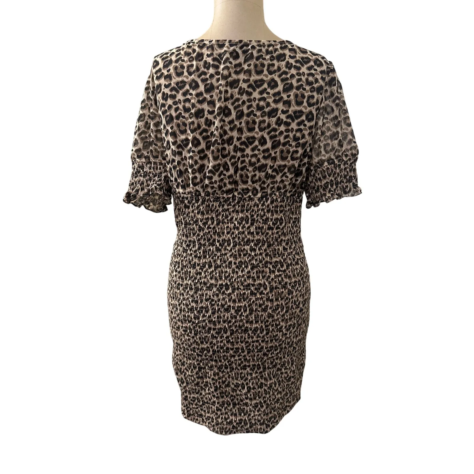 MAJORELLE Mini Dress Short Sleeve Lexi Leopard Print Smocked Revolve - Image 7