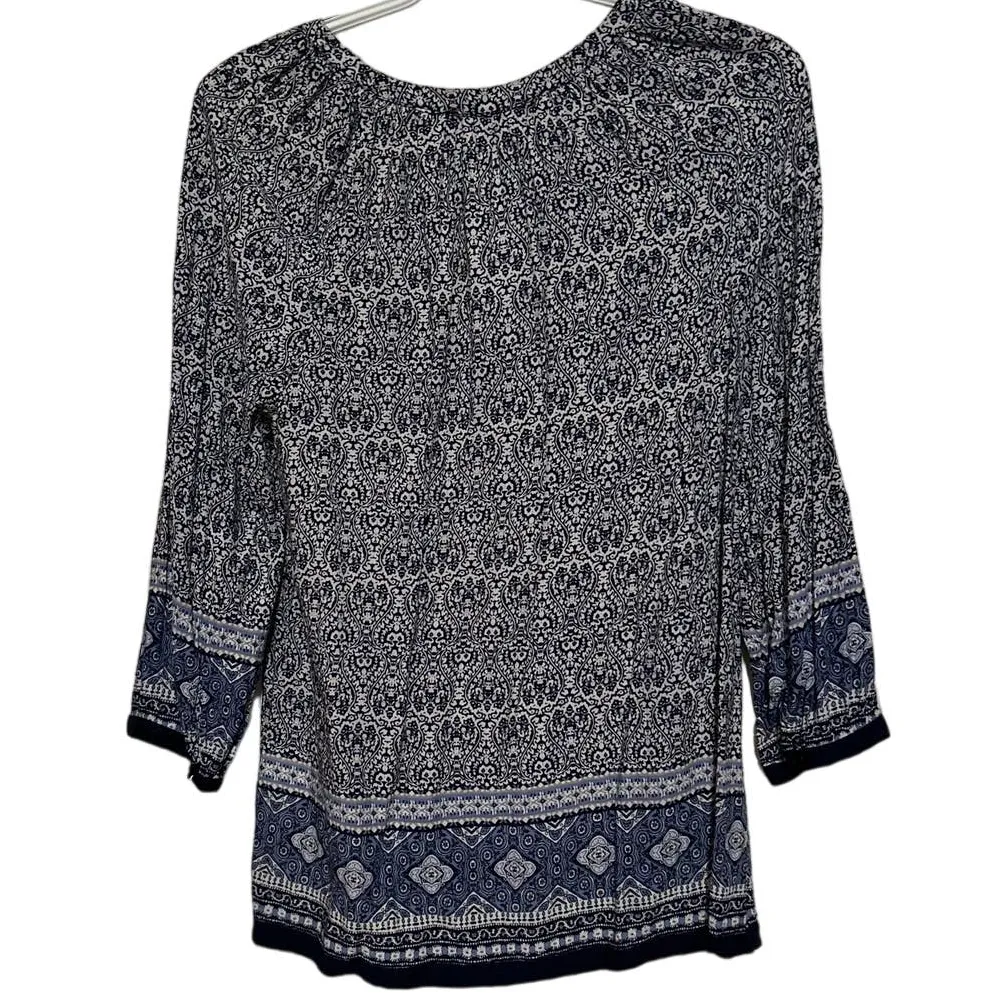 Ava Christine Women's Blue White Long‎ Sleeve V - Image 2