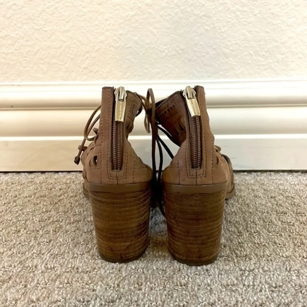 Vince Camuto Brown Tarita Laser Cut Lace Up Sandals - Image 5