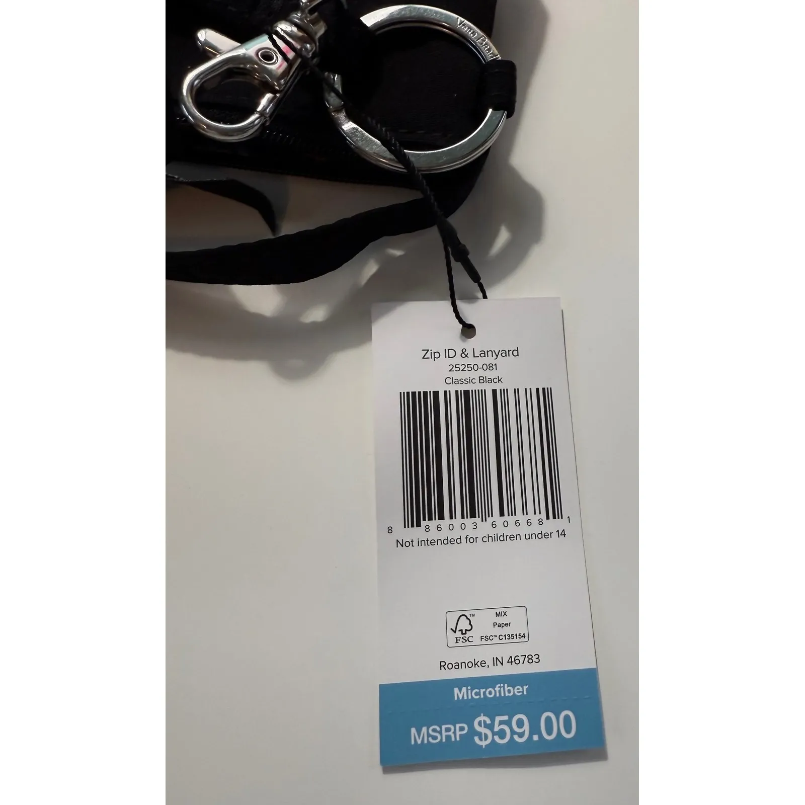 Vera Bradley Zip ID Lanyard ID Card Holder Wallet Classic Black Microfiber Roses - Image 6