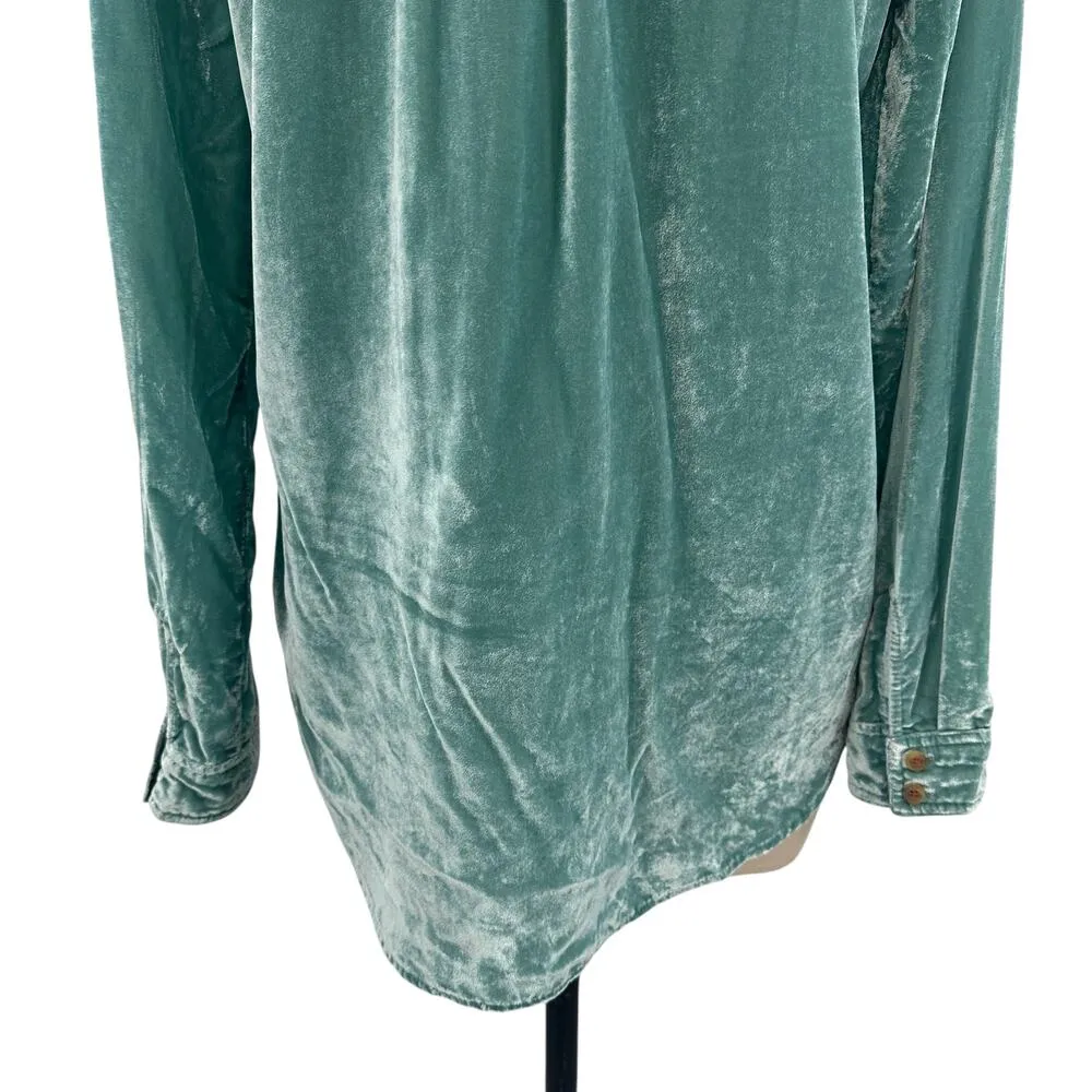 Anthropologie Pilcro Mara Relaxed Velvet Buttondown Top Teal‎ Blue Size US 2 - Image 10