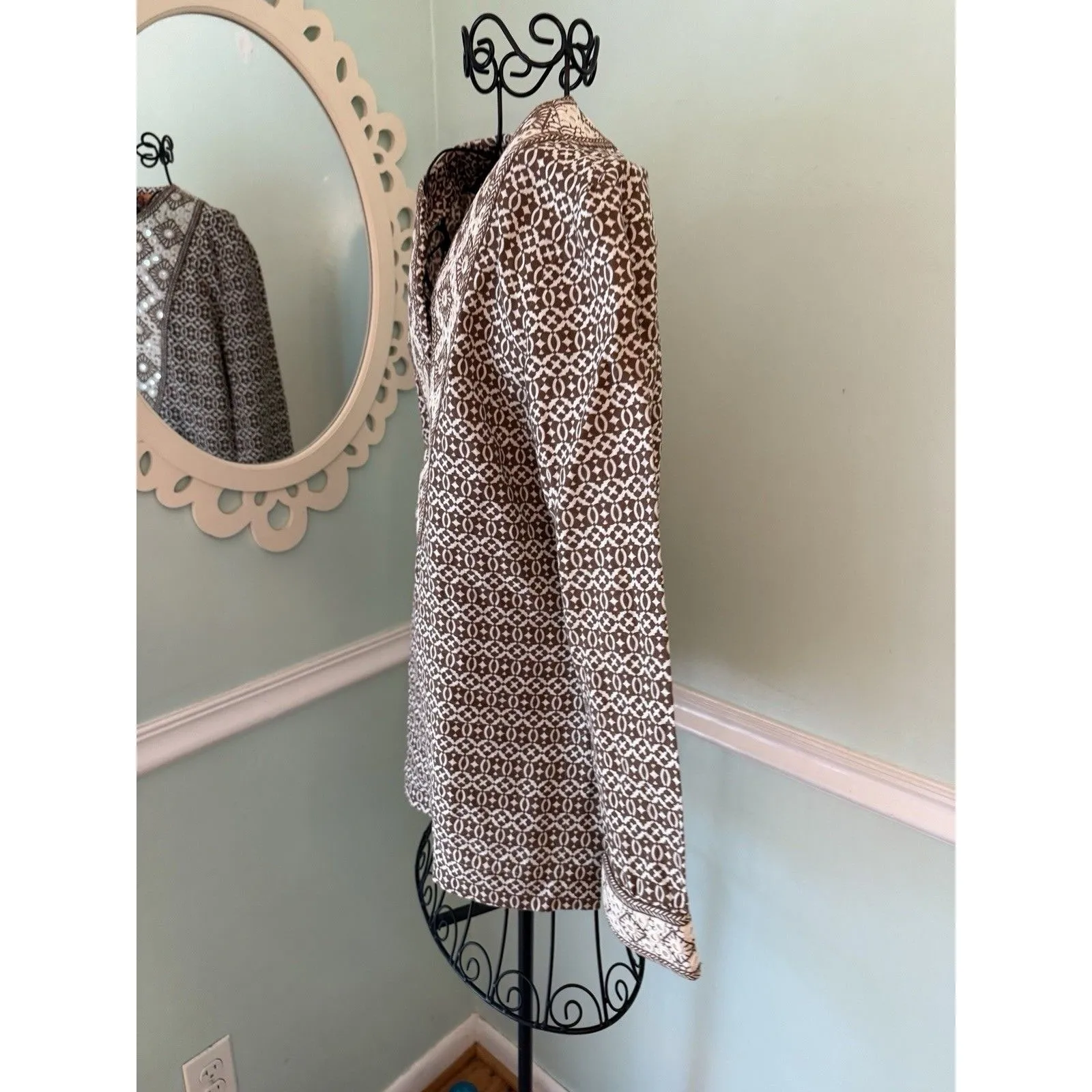 Tory Burch Embroidered Linen Faux Mirror Work  V Neck Tunic  Small Tunic - Image 5