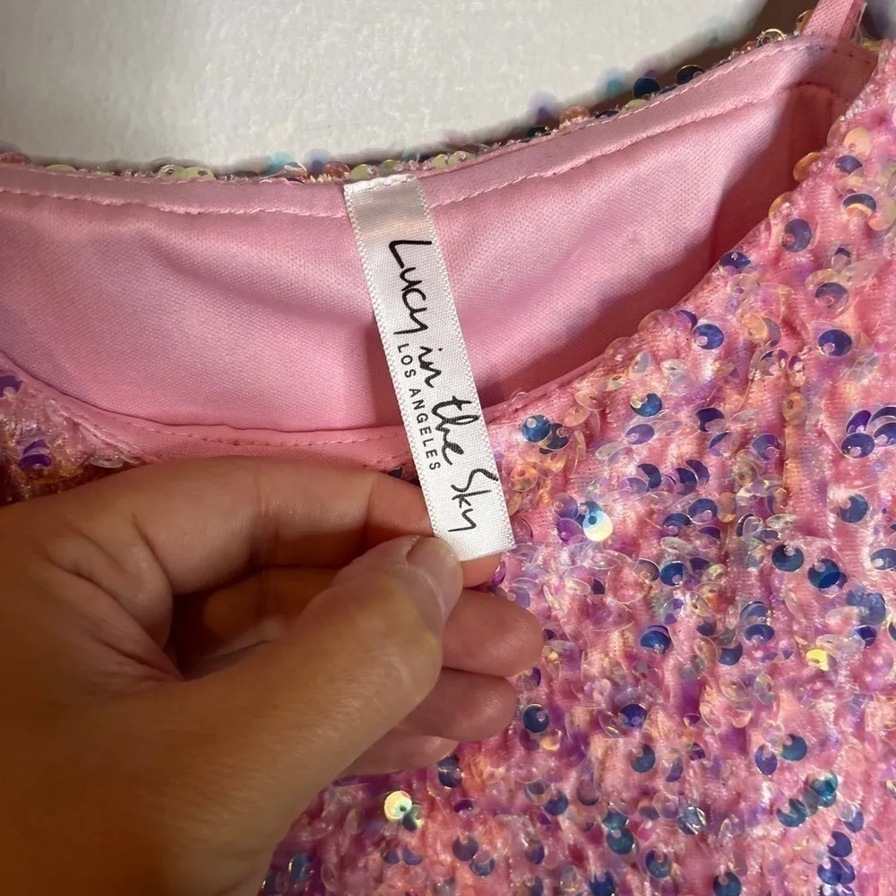 pink velvet sequin mini dress - Image 4