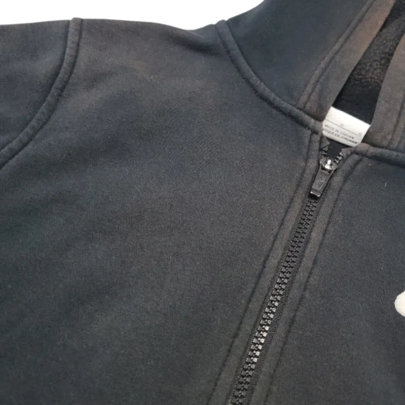 Nike Sweatshirt Size Large Full Zip Up Hooded Sweatshirt Embroidered Logo Faded Fading Black - Image 6