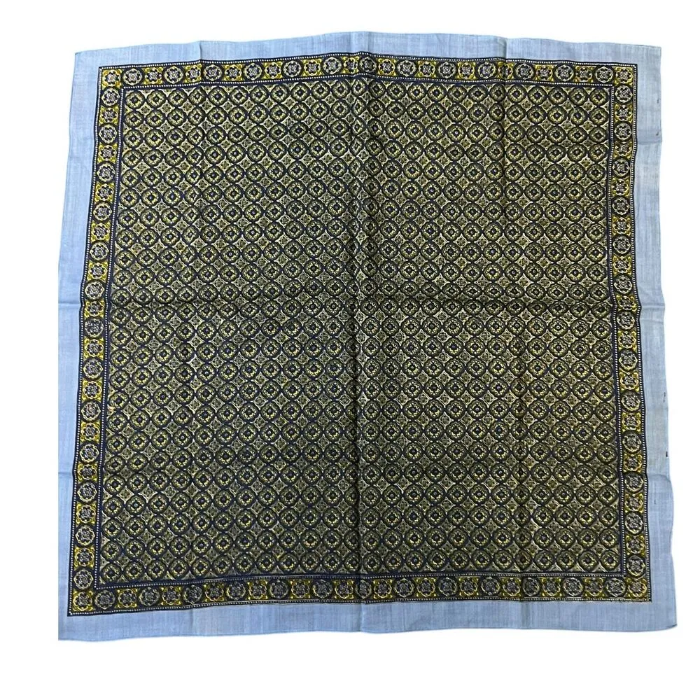 Glentex Blue Wool Patterned Square Scarf Repeating Circular Motifs Vintage - Image 3