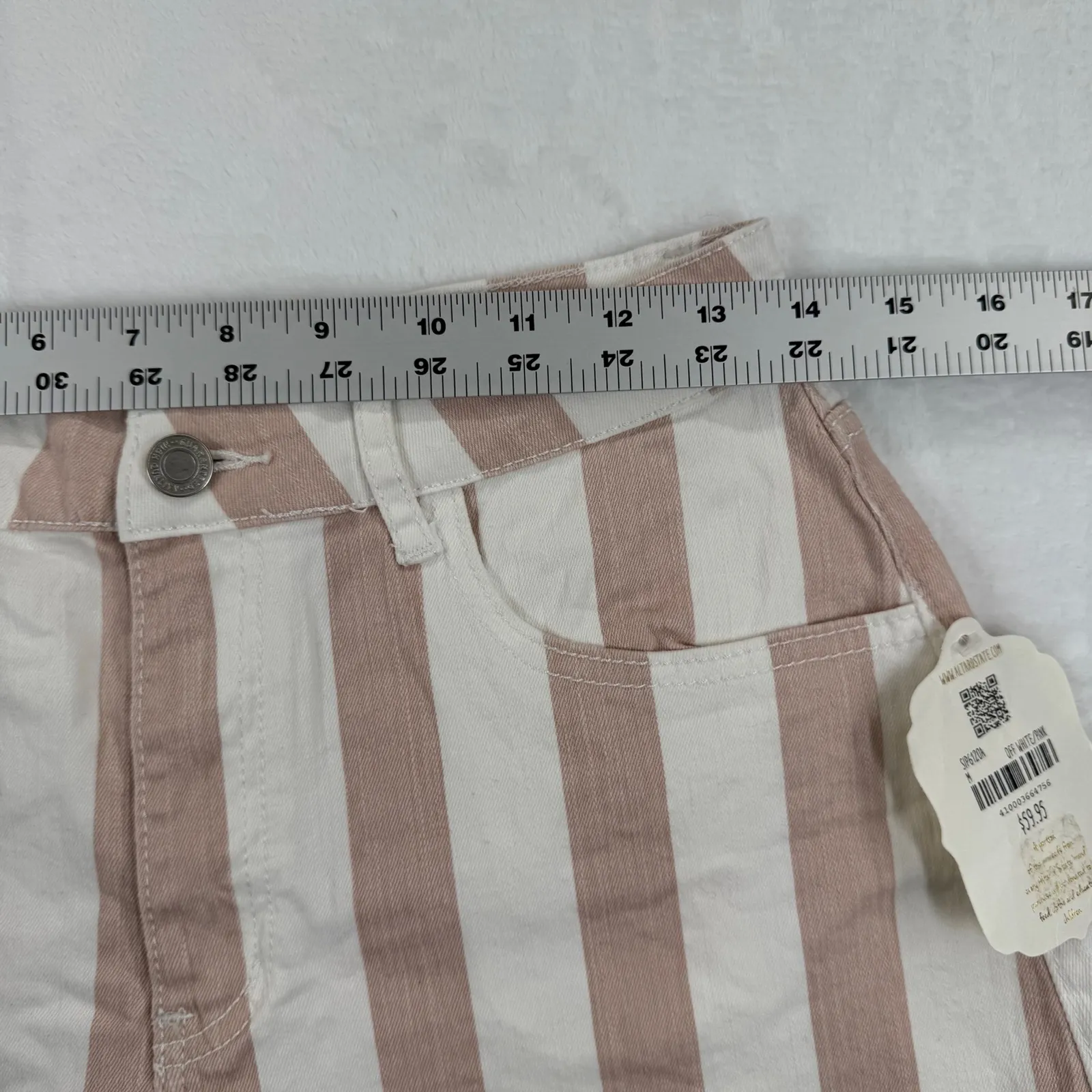 Altar'd State Womens Size M Pink White‎ Striped Cutoff Denim Shorts Frayed Hem Size M - Image 4