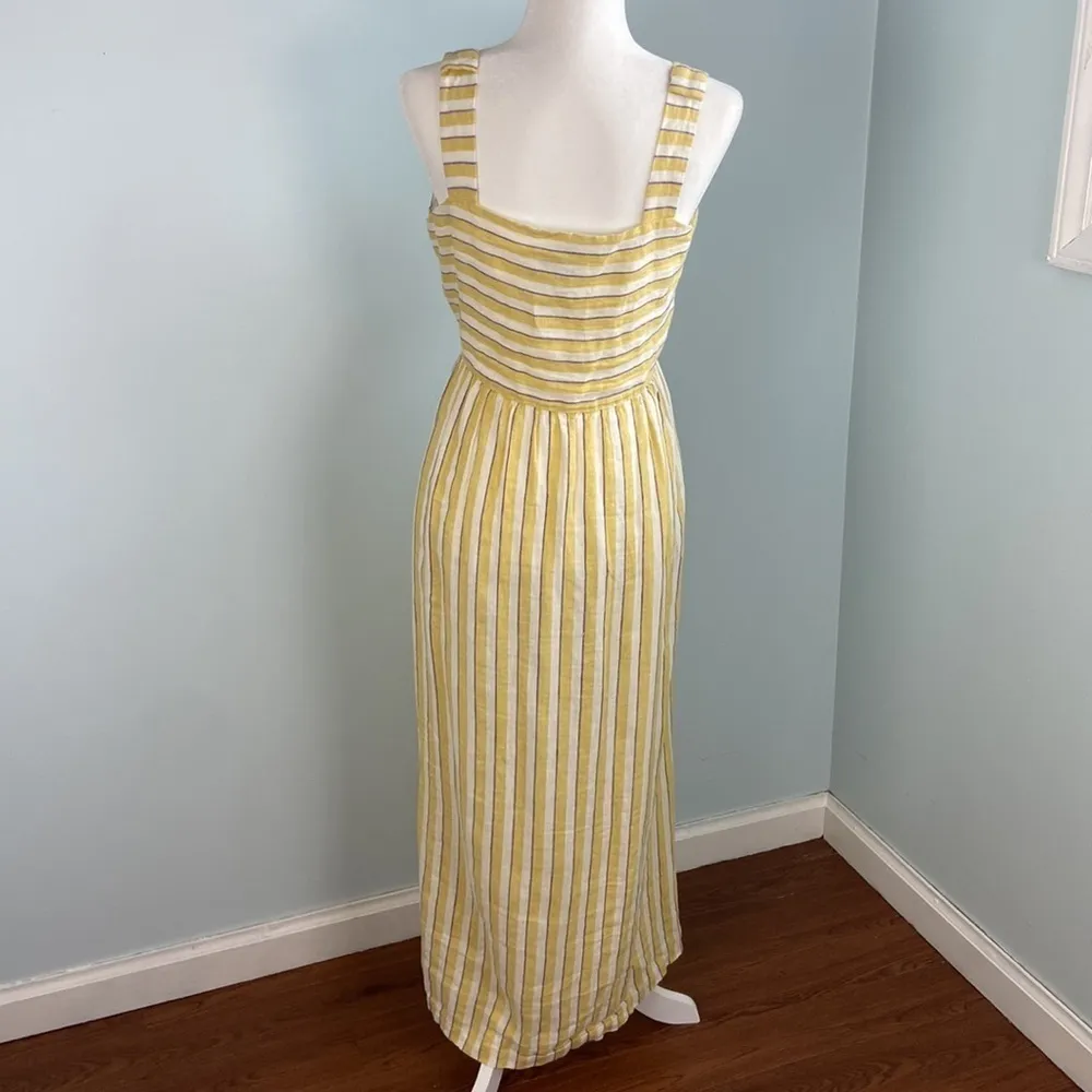Rachel Zoe Midi Dress 100% Linen Stripe Button Front Size 10 - Image 6