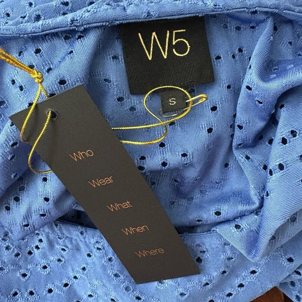 W5 Blue eyelet Lace Overlay Scoop Neck Blouse Women's Small  New With Tags - Image 5